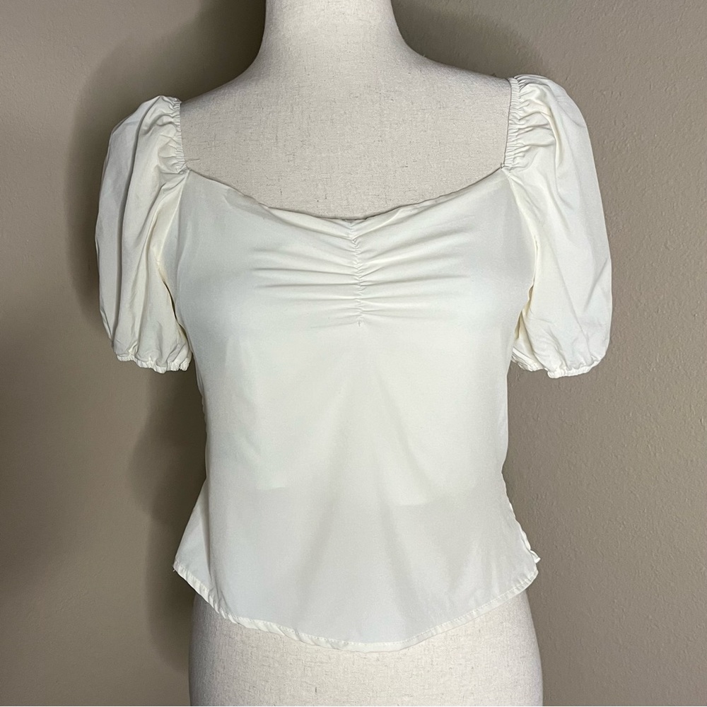 Papermoon Puff Sleeve Smocked Backed Top Ivory, Small──★